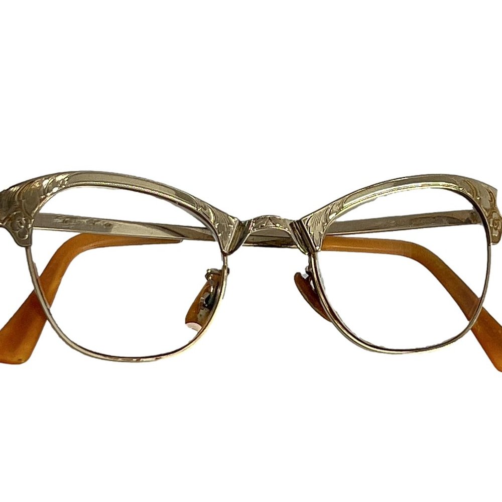 Vintage Womens Eyeglasses Frames 1/10 12K GF Gold Filled Ornate Retro Cat Eye